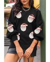 Black Sequined Santa Clause Bishop Sleeve Sweater - S