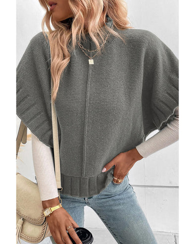 Medium Grey Mock Neck Batwing Short Sleeve Knit Sweater - XL