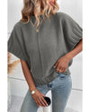 Medium Grey Mock Neck Batwing Short Sleeve Knit Sweater - XL