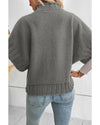 Medium Grey Mock Neck Batwing Short Sleeve Knit Sweater - XL