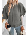 Medium Grey Mock Neck Batwing Short Sleeve Knit Sweater - XL