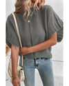 Medium Grey Mock Neck Batwing Short Sleeve Knit Sweater - XL