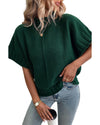 Blackish Green Mock Neck Batwing Short Sleeve Knit Sweater - L