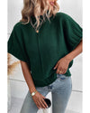 Blackish Green Mock Neck Batwing Short Sleeve Knit Sweater - L