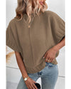Desert Palm Mock Neck Batwing Short Sleeve Knit Sweater - XL