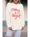 White Striped Merry Bright Letter Christmas Sweater - M