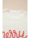 White Striped Merry Bright Letter Christmas Sweater - XL