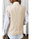 Oatmeal Cable Knit High Neck Sweater Vest - L