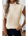 Oatmeal Cable Knit High Neck Sweater Vest - L