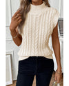 Oatmeal Cable Knit High Neck Sweater Vest - L
