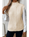 Oatmeal Cable Knit High Neck Sweater Vest - XL