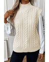 Oatmeal Cable Knit High Neck Sweater Vest - XL