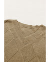 Camel Checkered Textured Batwing Sleeve Sweater - M
