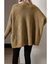 Camel Checkered Textured Batwing Sleeve Sweater - M