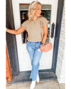 Smoke Gray Ribbed Raglan Short Sleeve Sweater - L