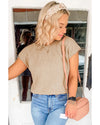 Smoke Gray Ribbed Raglan Short Sleeve Sweater - M
