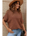 Coffee High Neck Short Bat Sleeve Sweater - L