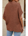 Coffee High Neck Short Bat Sleeve Sweater - M
