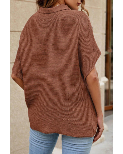 Coffee High Neck Short Bat Sleeve Sweater - M