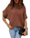 Coffee High Neck Short Bat Sleeve Sweater - M