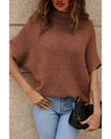 Coffee High Neck Short Bat Sleeve Sweater - M