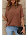 Coffee High Neck Short Bat Sleeve Sweater - M