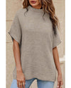 Apricot High Neck Short Bat Sleeve Sweater - L