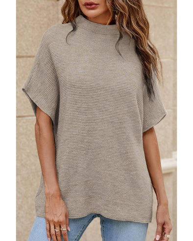 Apricot High Neck Short Bat Sleeve Sweater - L