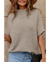 Apricot High Neck Short Bat Sleeve Sweater - L