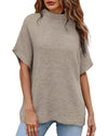 Apricot High Neck Short Bat Sleeve Sweater - L