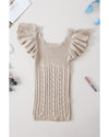 Beige Pointelle Knit Flutter Sleeve Sweater - L