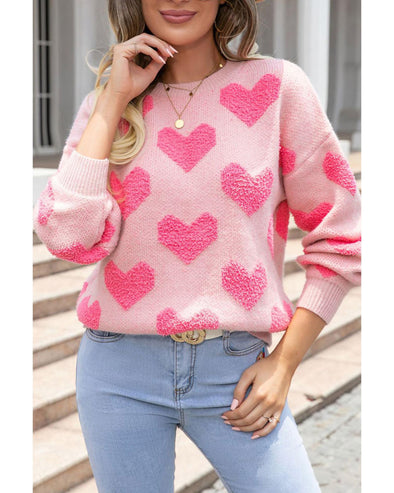 Light Pink Valentine’s Day Heart Jacquard Knit Sweater - L