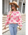 Light Pink Valentine’s Day Heart Jacquard Knit Sweater - L