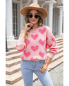 Light Pink Valentine’s Day Heart Jacquard Knit Sweater - L