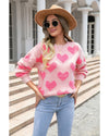Light Pink Valentine’s Day Heart Jacquard Knit Sweater - L