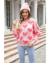 Light Pink Valentine’s Day Heart Jacquard Knit Sweater - L