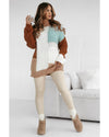 Khaki Mix Textured Knit Colorblock Patchwork Sweater - M
