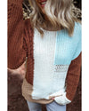 Khaki Mix Textured Knit Colorblock Patchwork Sweater - M