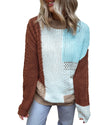 Khaki Mix Textured Knit Colorblock Patchwork Sweater - M