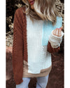 Khaki Mix Textured Knit Colorblock Patchwork Sweater - S