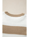 Light French Beige Colorblock Striped Drop Shoulder Side Slit Sweater - M