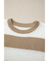 Light French Beige Colorblock Striped Drop Shoulder Side Slit Sweater - M