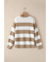 Light French Beige Colorblock Striped Drop Shoulder Side Slit Sweater - M