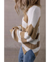 Light French Beige Colorblock Striped Drop Shoulder Side Slit Sweater - M
