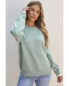 Moonlight Jade Colorblock Contrasting Edge Crewneck Sweater - L