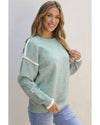 Moonlight Jade Colorblock Contrasting Edge Crewneck Sweater - L