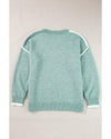 Moonlight Jade Colorblock Contrasting Edge Crewneck Sweater - L
