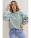 Moonlight Jade Colorblock Contrasting Edge Crewneck Sweater - L
