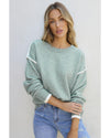 Moonlight Jade Colorblock Contrasting Edge Crewneck Sweater - L