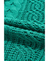 Sea Green Cable Knit V Neck Contrast Drawstring Hooded Sweater - L